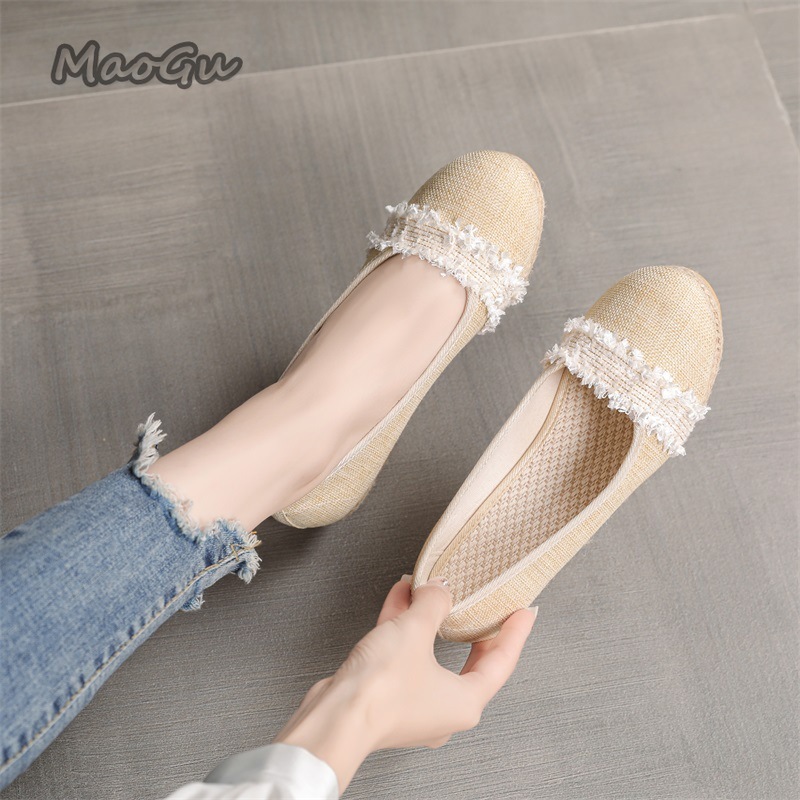 Espadrille Slip On - Женские эспадрильи на танкетке с круглым
