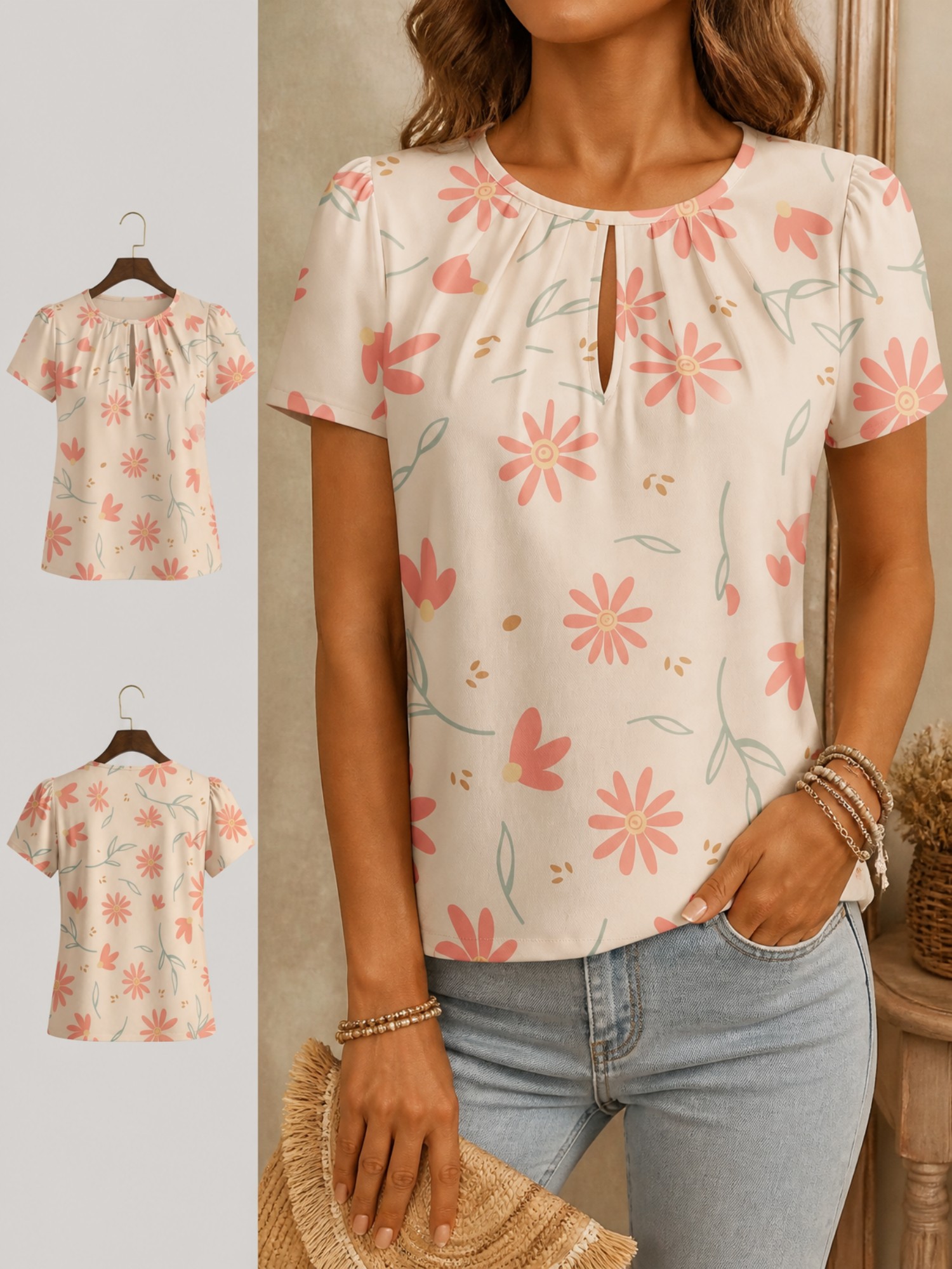 Resort Shirt Floral - Новая женская футболка с круглым вырезом