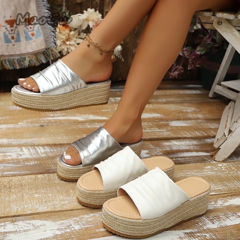 Espadrille Slip On - Женские сандалии-эспадрильи на танкетке с драпировкой,